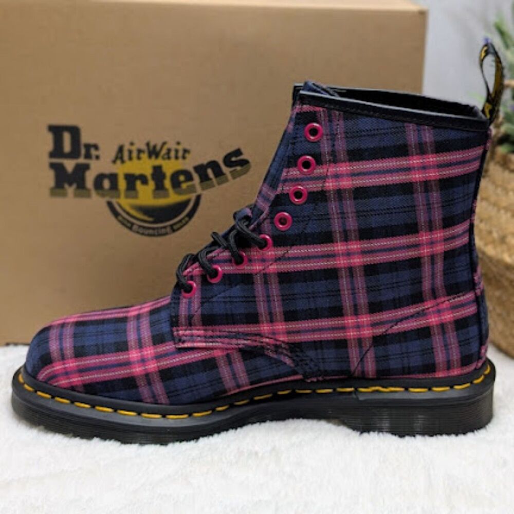 Dr. Martens 1460 Pink Multicolor Plaid Tartan Lace Up Boots Women's 9 UK 7 NIB - Picture 8 of 13
